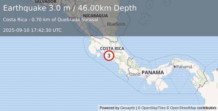 Earthquake COSTA RICA (3.0 m) (2025-09-10 17:42:30 UTC)