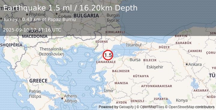 Earthquake WESTERN TURKEY (1.5 ml) (2025-09-10 17:47:16 UTC)