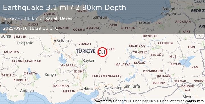 Earthquake CENTRAL TURKEY (3.0 ml) (2025-09-10 18:29:17 UTC)