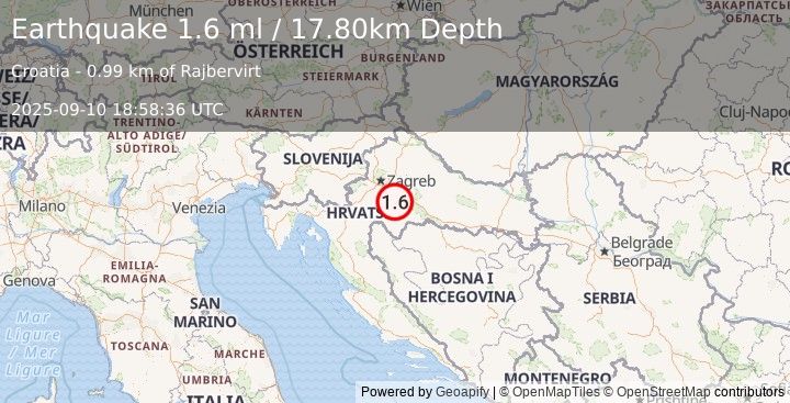 Earthquake NORTHERN ITALY (1.9 ml) (2025-09-10 18:59:14 UTC)