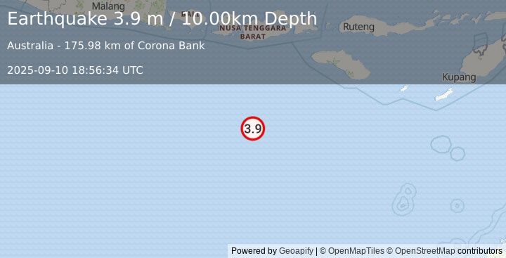 Earthquake SOUTH OF SUMBAWA, INDONESIA (3.9 m) (2025-09-10 18:56:34 UTC)