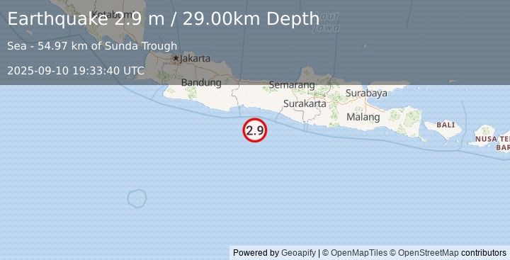 Earthquake JAVA, INDONESIA (2.9 m) (2025-09-10 19:33:40 UTC)