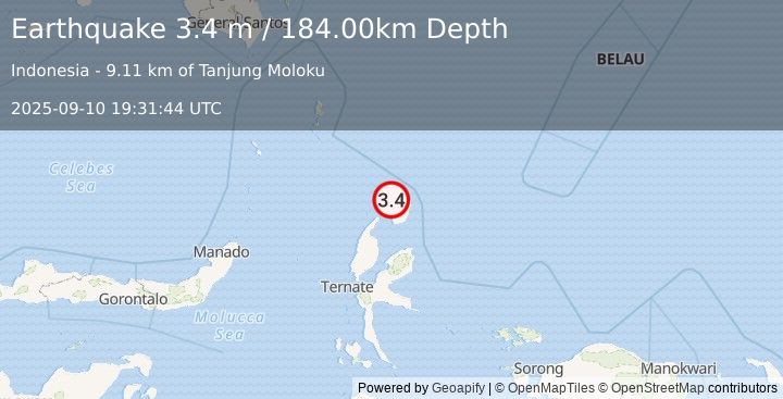 Earthquake HALMAHERA, INDONESIA (3.4 m) (2025-09-10 19:31:44 UTC)