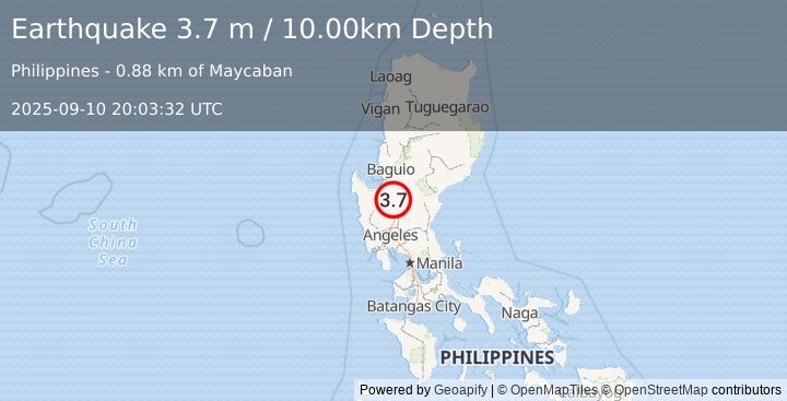 Earthquake LUZON, PHILIPPINES (3.7 m) (2025-09-10 20:03:32 UTC)