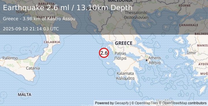 Earthquake GREECE (2.6 ml) (2025-09-10 21:14:02 UTC)