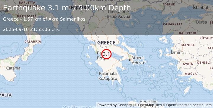 Earthquake GREECE (3.0 ml) (2025-09-10 21:55:04 UTC)
