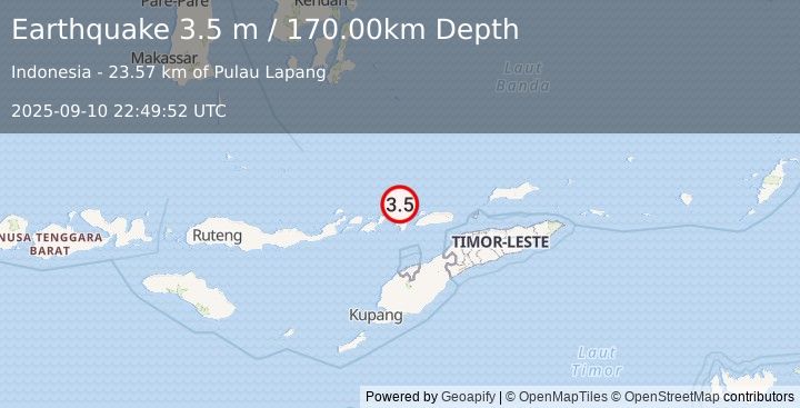 Earthquake KEPULAUAN ALOR, INDONESIA (3.5 m) (2025-09-10 22:49:52 UTC)