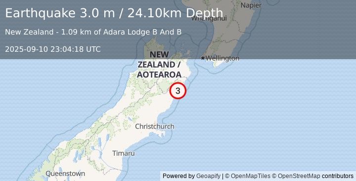 Earthquake SOUTH ISLAND OF NEW ZEALAND (3.0 m) (2025-09-10 23:04:18 UTC)