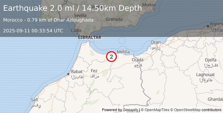 Earthquake STRAIT OF GIBRALTAR (1.7 ml) (2025-09-11 00:34:52 UTC)