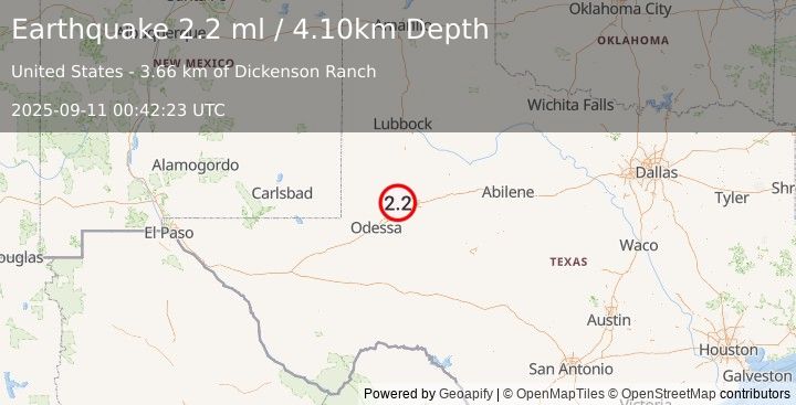 Earthquake WESTERN TEXAS (2.2 ml) (2025-09-11 00:42:23 UTC)