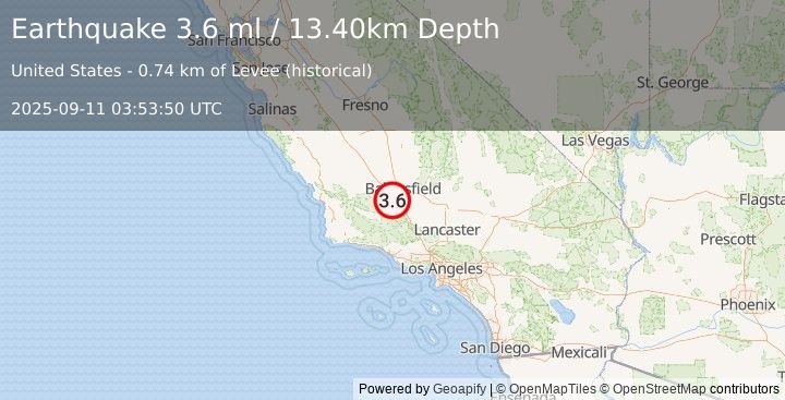 Earthquake CENTRAL CALIFORNIA (3.6 ml) (2025-09-11 03:53:50 UTC)