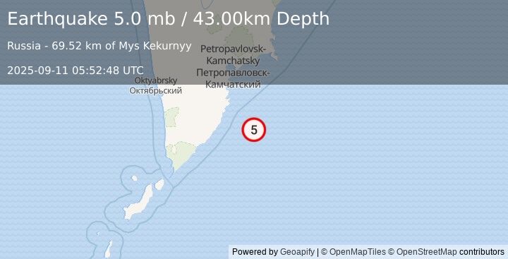 Earthquake OFF EAST COAST OF KAMCHATKA (4.8 mb) (2025-09-11 05:52:44 UTC)