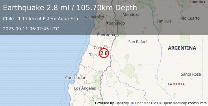 Earthquake MAULE, CHILE (2.8 ml) (2025-09-11 06:02:45 UTC)