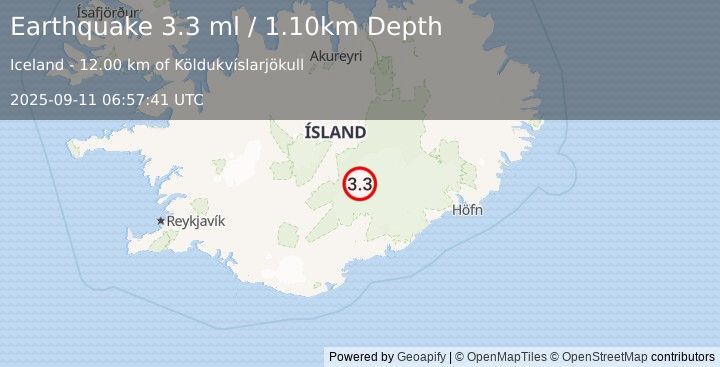 Earthquake ICELAND (3.3 ml) (2025-09-11 06:57:41 UTC)