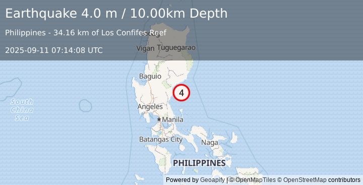 Earthquake LUZON, PHILIPPINES (4.0 m) (2025-09-11 07:14:08 UTC)