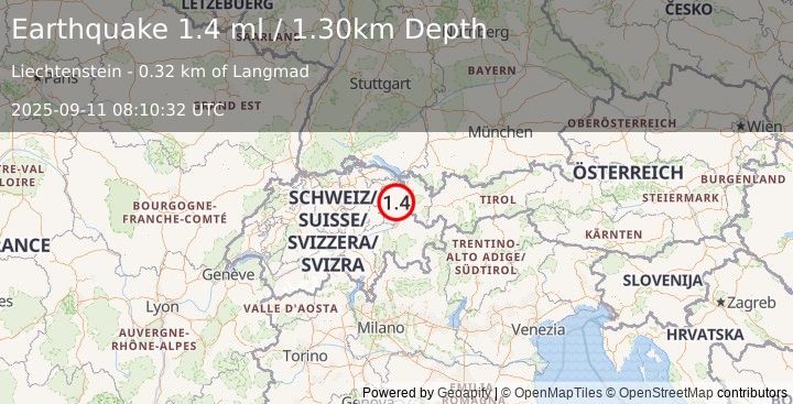 Earthquake LIECHTENSTEIN (1.4 ml) (2025-09-11 08:10:32 UTC)