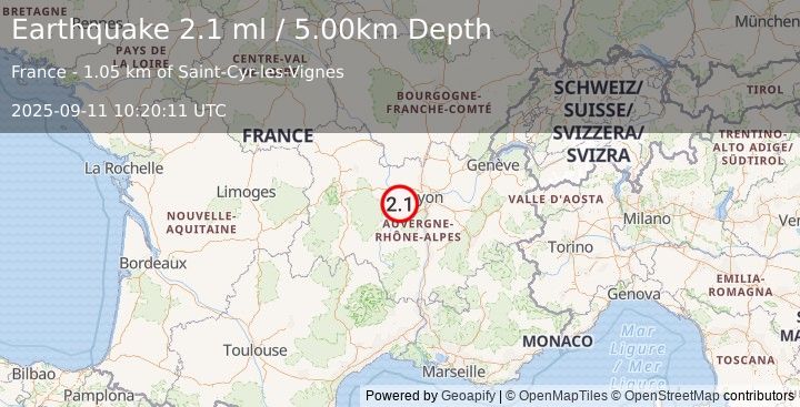 Earthquake FRANCE (2.1 ml) (2025-09-11 10:20:11 UTC)