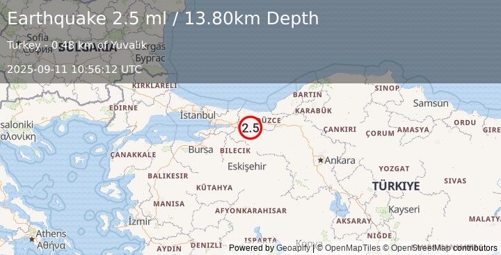 Earthquake WESTERN TURKEY (2.5 ml) (2025-09-11 10:56:12 UTC)