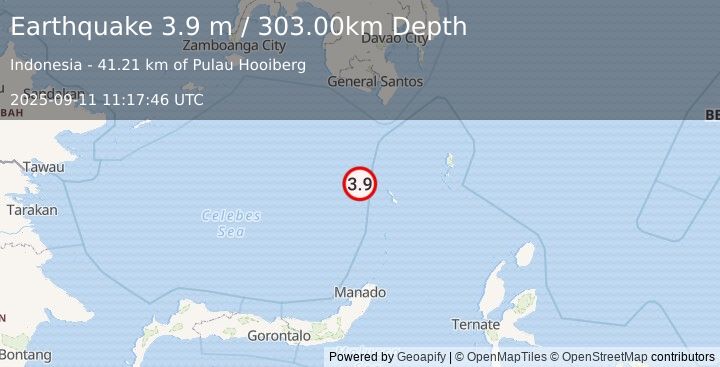 Earthquake CELEBES SEA (3.9 m) (2025-09-11 11:17:46 UTC)
