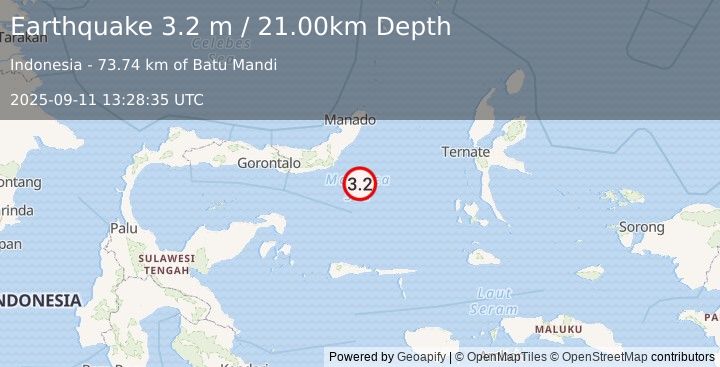Earthquake MOLUCCA SEA (3.2 m) (2025-09-11 13:28:35 UTC)