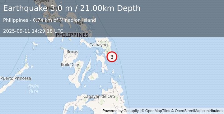 Earthquake SAMAR, PHILIPPINES (3.0 m) (2025-09-11 14:29:18 UTC)
