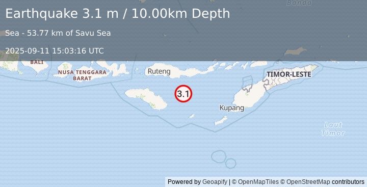 Earthquake SAVU SEA (3.1 m) (2025-09-11 15:03:16 UTC)