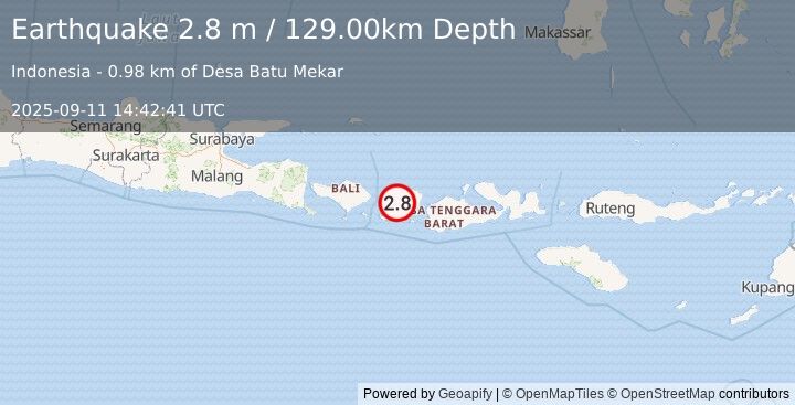 Earthquake LOMBOK REGION, INDONESIA (2.8 m) (2025-09-11 14:42:41 UTC)