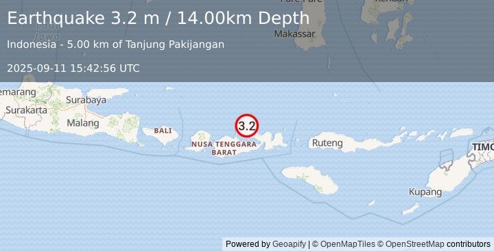 Earthquake SUMBAWA REGION, INDONESIA (3.2 m) (2025-09-11 15:42:56 UTC)