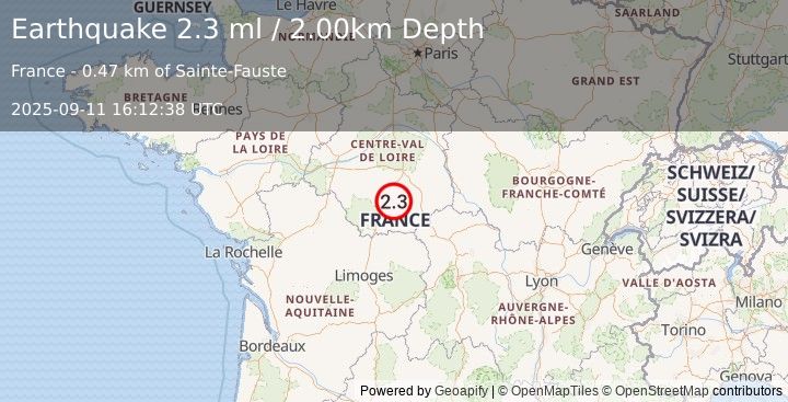 Earthquake FRANCE (2.3 ml) (2025-09-11 16:12:38 UTC)