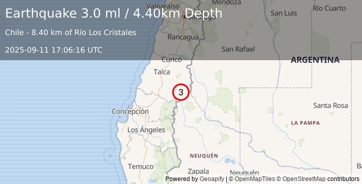 Earthquake MAULE, CHILE (3.0 ml) (2025-09-11 17:06:16 UTC)