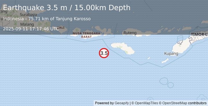 Earthquake SOUTH OF SUMBAWA, INDONESIA (3.5 m) (2025-09-11 17:17:46 UTC)