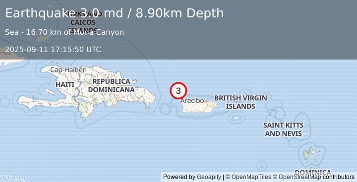 Earthquake PUERTO RICO REGION (3.0 md) (2025-09-11 17:15:50 UTC)