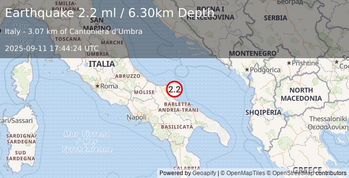 Earthquake SOUTHERN ITALY (2.2 ml) (2025-09-11 17:44:24 UTC)
