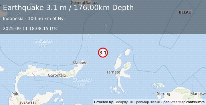 Earthquake MOLUCCA SEA (3.1 m) (2025-09-11 18:08:15 UTC)