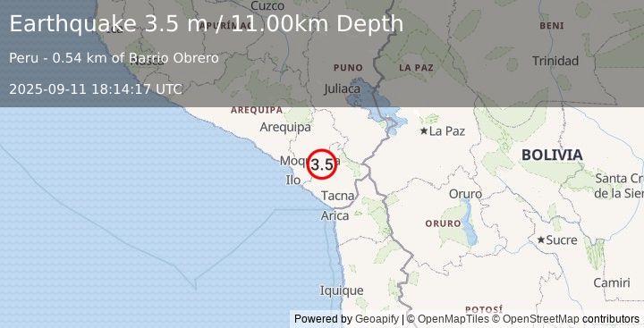 Earthquake SOUTHERN PERU (3.5 m) (2025-09-11 18:14:17 UTC)