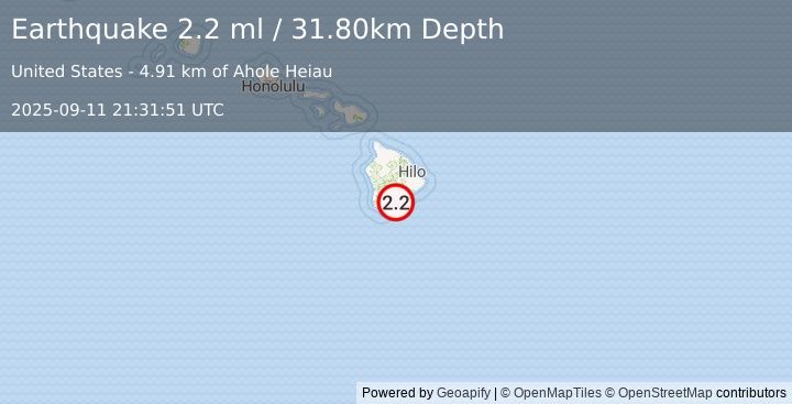 Earthquake ISLAND OF HAWAII, HAWAII (2.2 ml) (2025-09-11 21:31:51 UTC)
