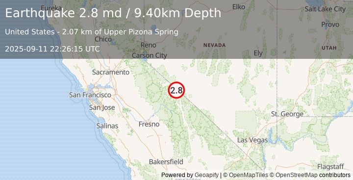 Earthquake CENTRAL CALIFORNIA (2.8 md) (2025-09-11 22:26:15 UTC)