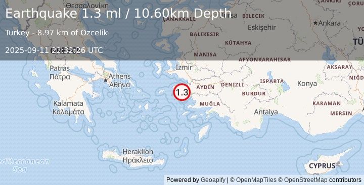 Earthquake WESTERN TURKEY (1.2 ml) (2025-09-11 22:31:45 UTC)