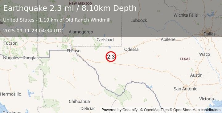 Earthquake WESTERN TEXAS (2.3 ml) (2025-09-11 23:04:34 UTC)