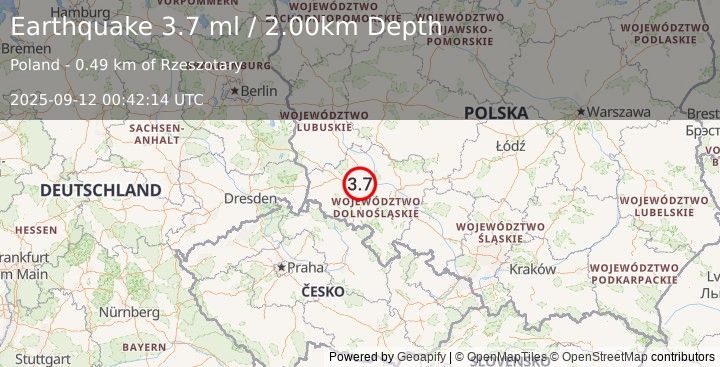 Earthquake POLAND (3.7 ml) (2025-09-12 00:42:14 UTC)