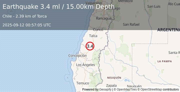 Earthquake MAULE, CHILE (3.4 ml) (2025-09-12 00:57:05 UTC)