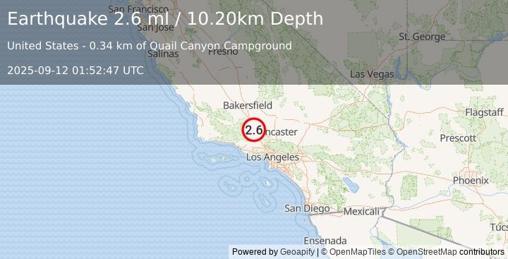 Earthquake SOUTHERN CALIFORNIA (2.6 ml) (2025-09-12 01:52:47 UTC)