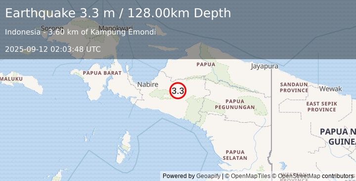 Earthquake PAPUA, INDONESIA (3.3 m) (2025-09-12 02:03:48 UTC)