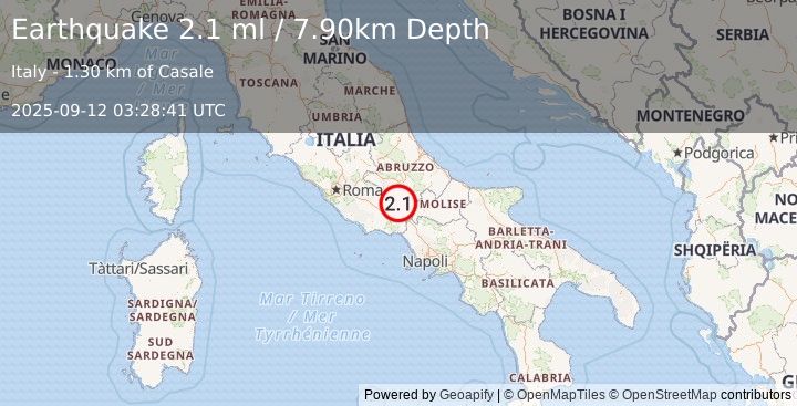 Earthquake SOUTHERN ITALY (2.1 ml) (2025-09-12 03:28:41 UTC)