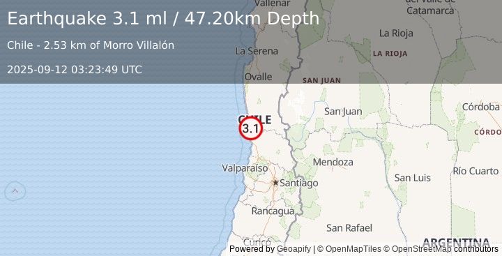 Earthquake COQUIMBO, CHILE (3.1 ml) (2025-09-12 03:23:49 UTC)