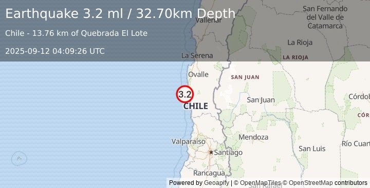 Earthquake OFFSHORE COQUIMBO, CHILE (3.2 ml) (2025-09-12 04:09:26 UTC)