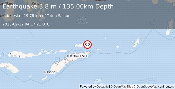 Earthquake KEPULAUAN BARAT DAYA, INDONESIA (3.8 m) (2025-09-12 04:17:21 UTC)