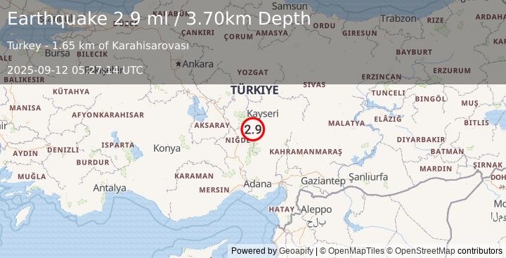 Earthquake CENTRAL TURKEY (2.9 ml) (2025-09-12 05:27:14 UTC)