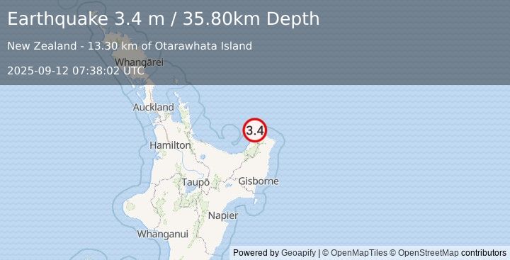 Earthquake OFF E. COAST OF N. ISLAND, N.Z. (3.4 m) (2025-09-12 07:38:02 UTC)