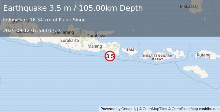 Earthquake JAVA, INDONESIA (3.5 m) (2025-09-12 07:58:01 UTC)